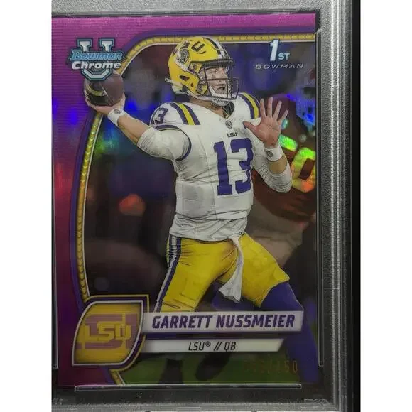 2024 Bowman University Chrome - Garrett Nussmeier #5 Fuchsia Refractor /150 (RC) - Picture 3 of 3